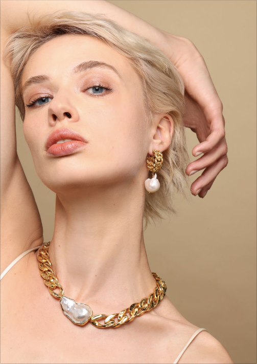 WAVE CHAIN HOOPS WTH CULTURED PEARL