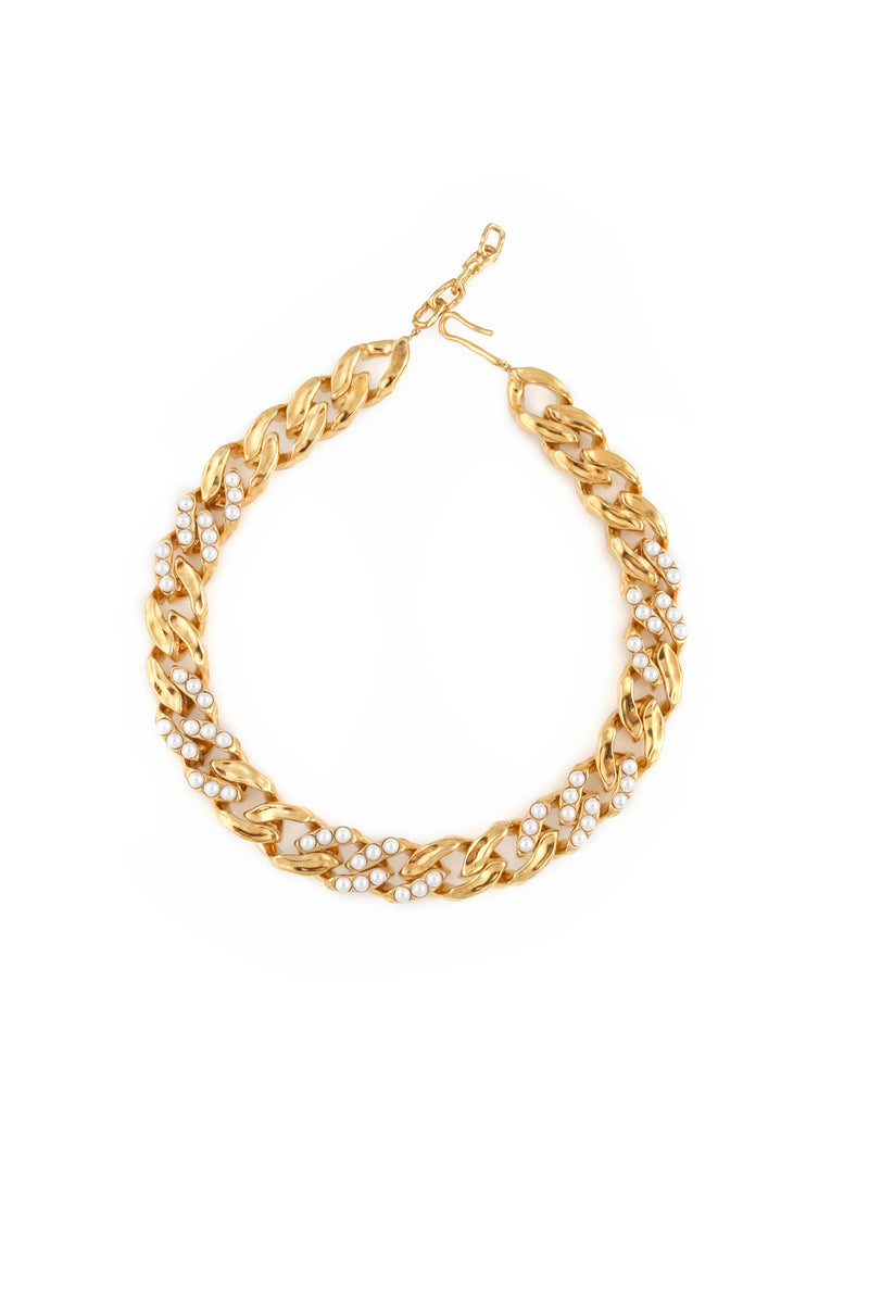 STATEMENT WAVE CHAIN NECKLACE WITH PEARLS