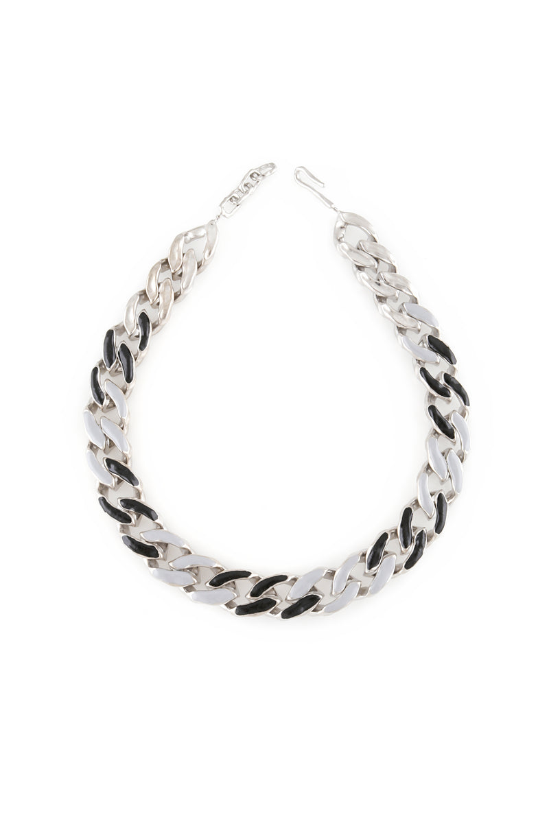 WHITE RHODIUM PLATED CHAIN NECKLACE WITH ENAMEL