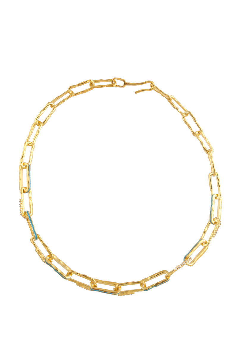WAVE CHAIN NECKLACE WITH PAVE STONES AND ENAMEL
