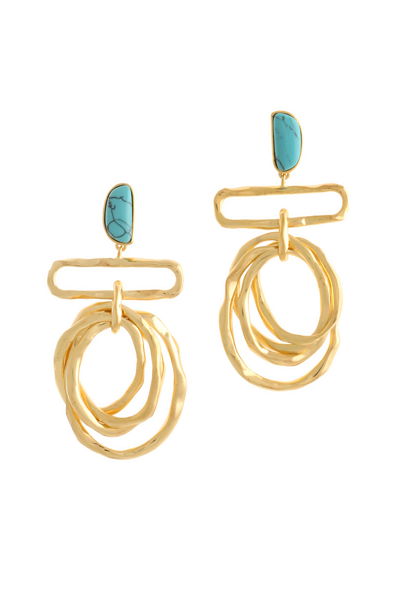 MULTI WAVES DANGLING EARRINGS WITH TURQUOISE