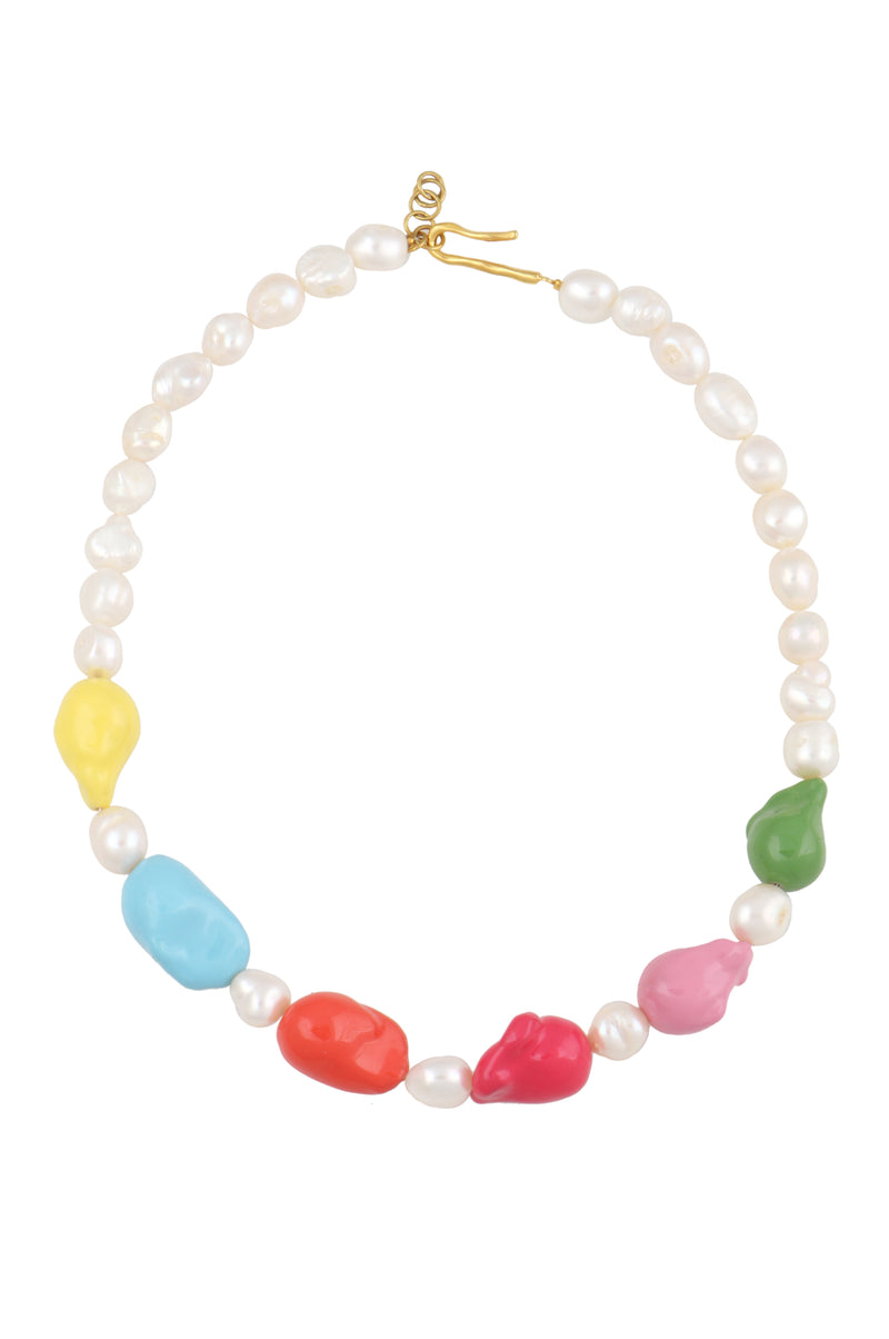 MULTI COLORED ENAMELED BAROQUE PEARL NECKLACE