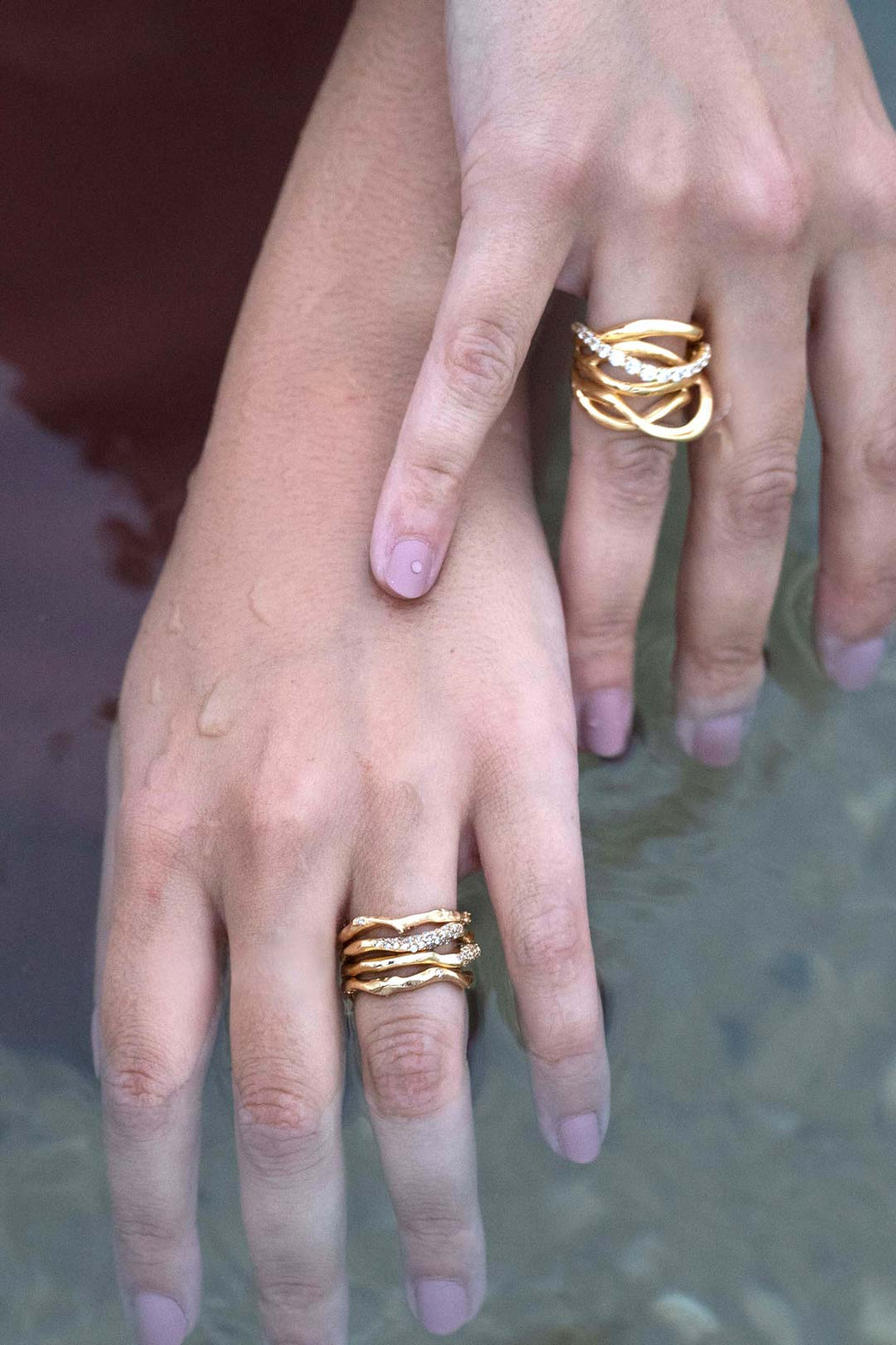 GOLD PLATED PAVE WAVES RINGS SET