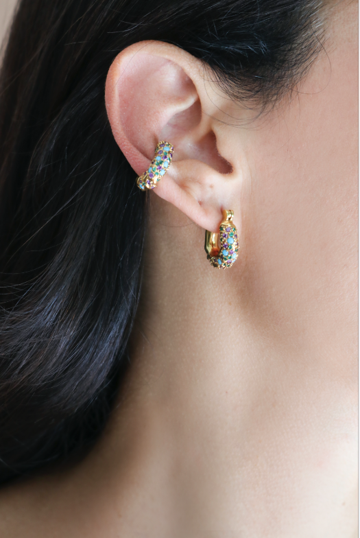 MINI WAVE EAR SET WITH MULTI COLORED PAVE STONES