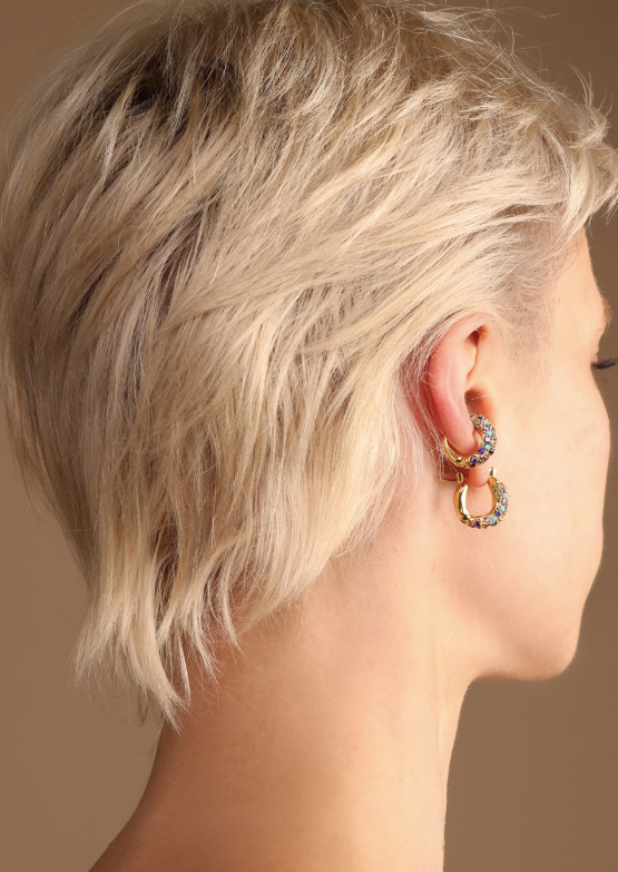 MINI WAVE EAR SET WITH MULTI COLORED PAVE STONES