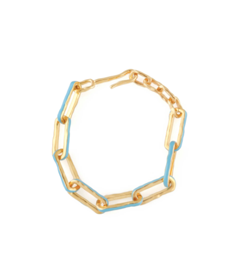 WAVE CHAIN BRACELET WITH TURQUOISE ENAMEL