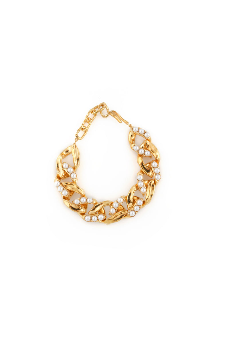 STATEMENT WAVE CHAIN BRACELET WITH PEARLS