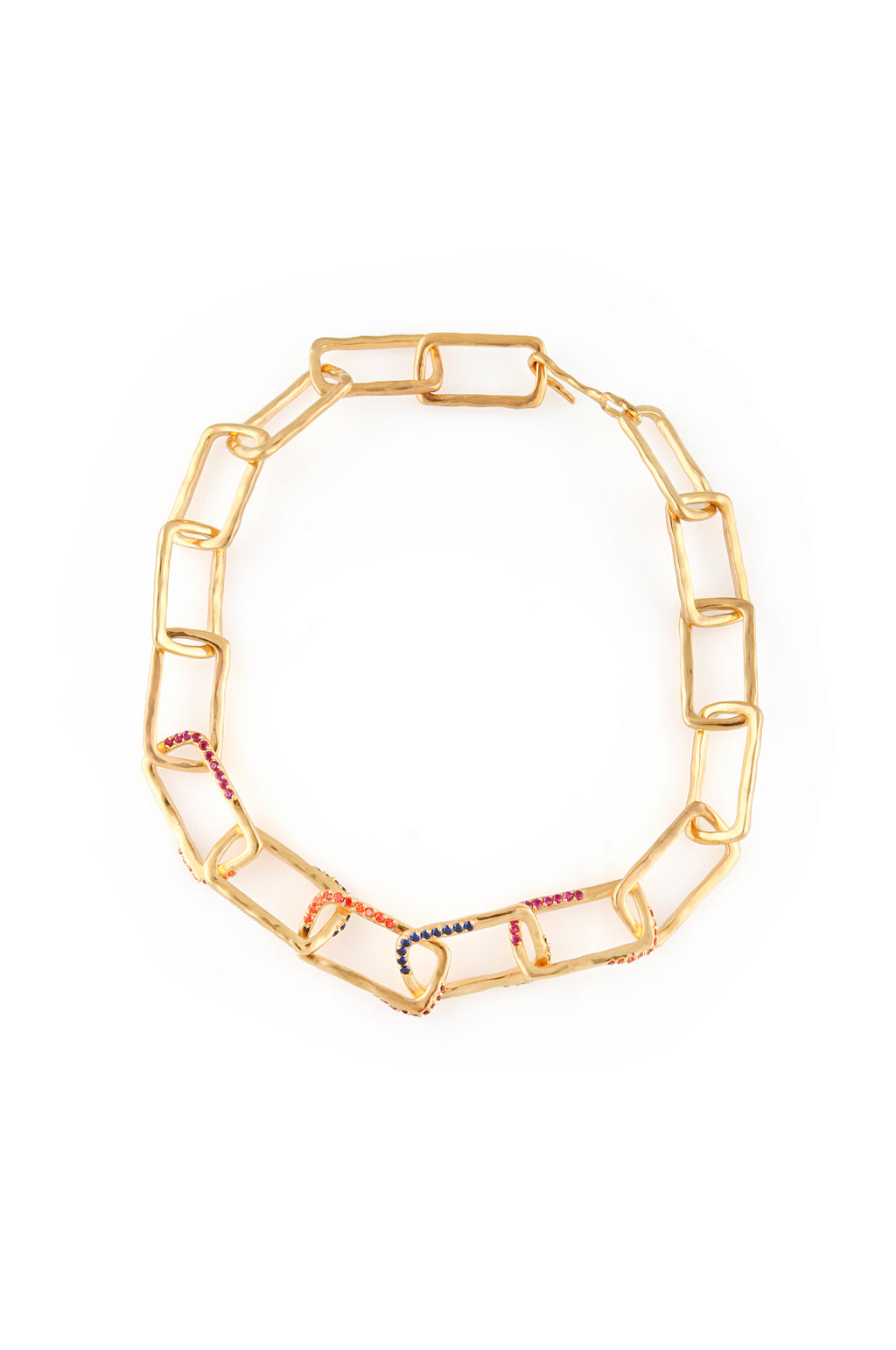 RECTANGLE NECKLACE CHAIN WITH MULTICOLORED STONES