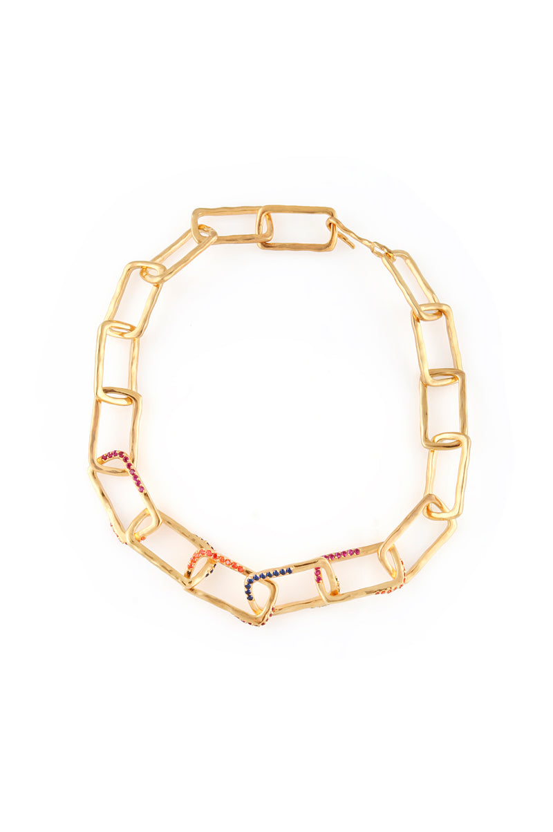 RECTANGLE NECKLACE CHAIN WITH MULTICOLORED STONES
