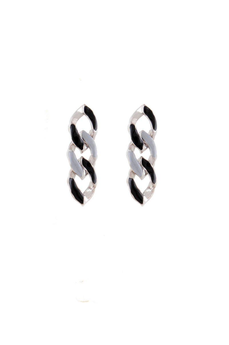 RHODIUM PLATED WAVE CHAIN EARRINGS WITH ENAMEL