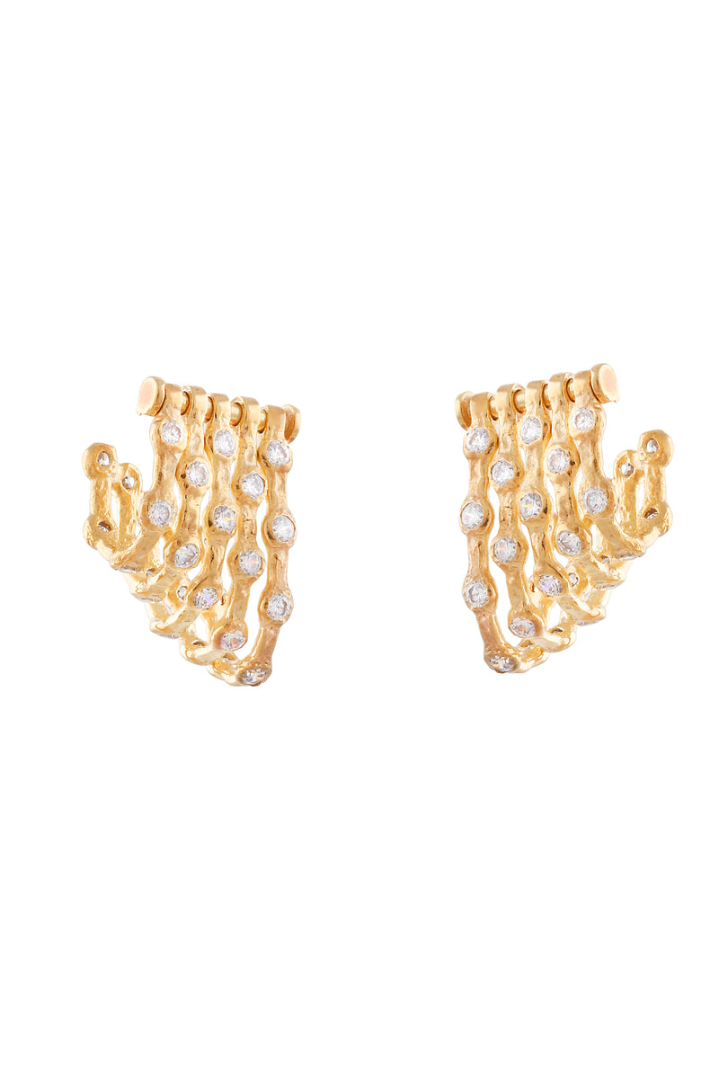 CURVED WAVE HOOPS EARRINGS WITH HANDSET STONES