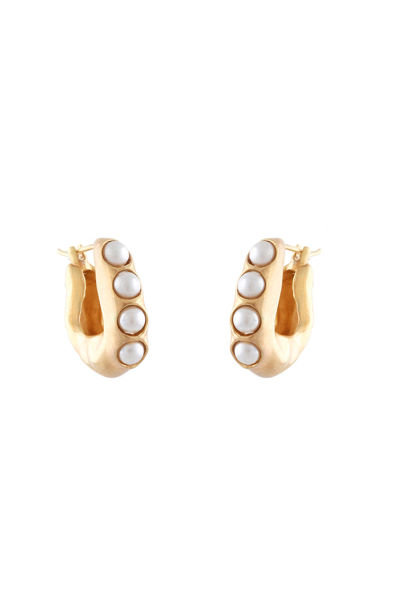 GOLD PLATED WAVE HOOP EARRINGS WITH PEARL