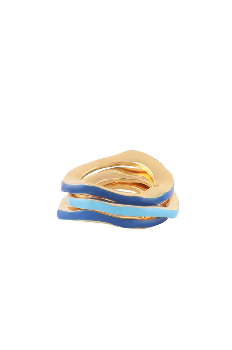 SET OF THREE WAVE RING WITH ENAMEL