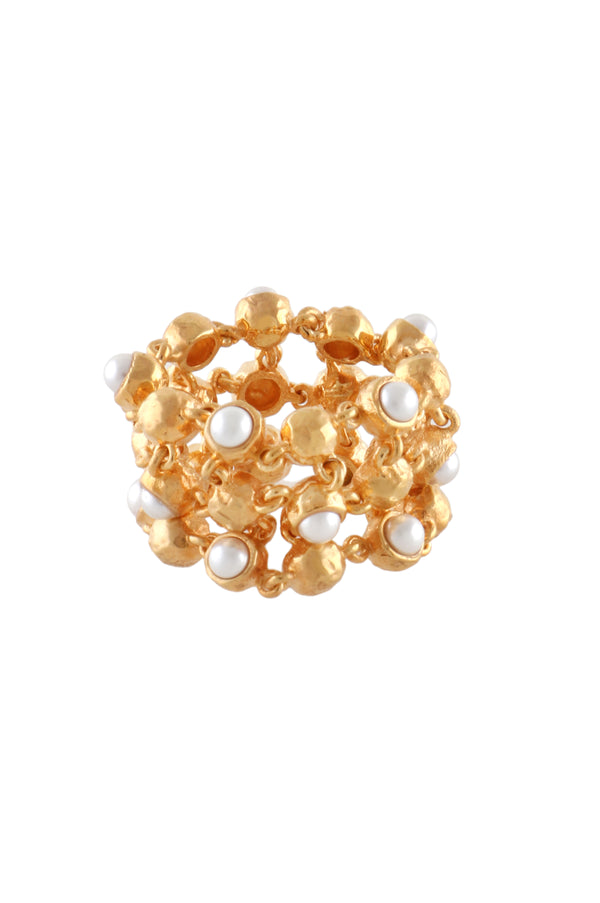 MESH ORBS RING WITH PEARLS
