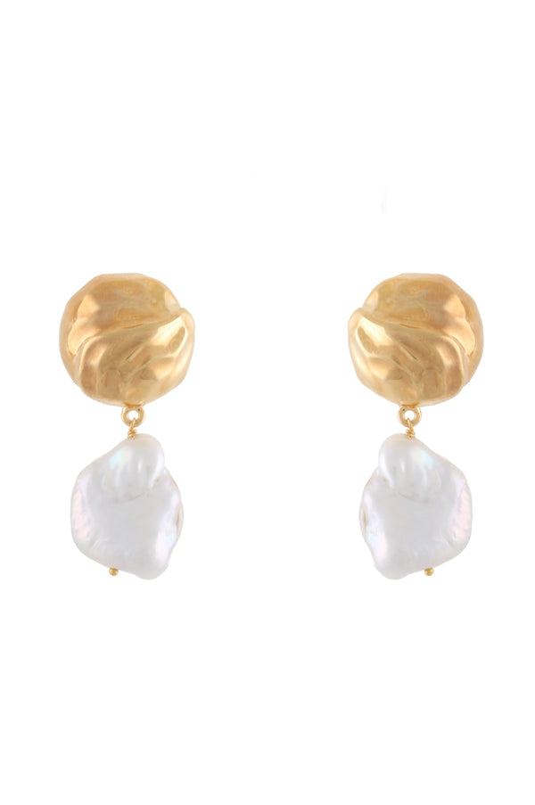 MEDIUM ORBS EARRINGS WITH DANGLING BAROQUE PEARL