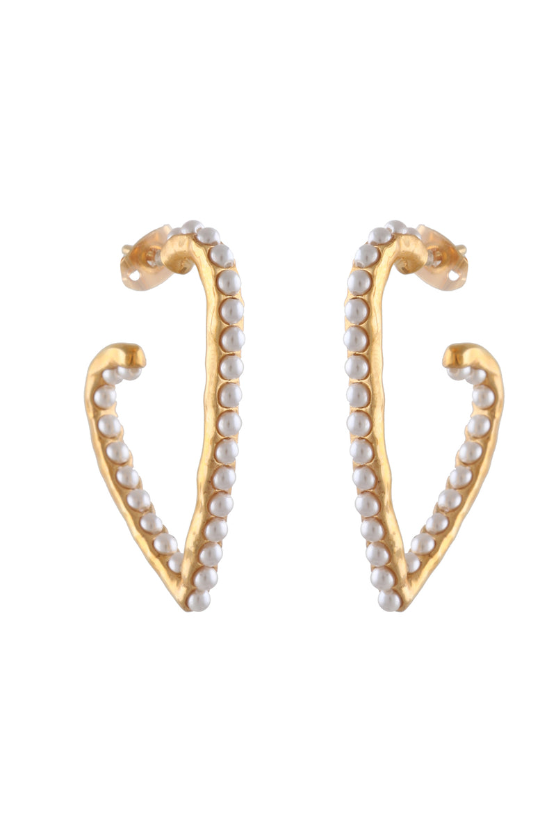 LARGE HEART HOOP EARRINGS WITH MINI PEARLS