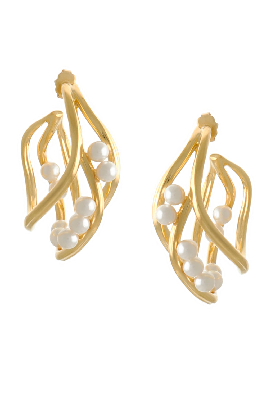 GOLD PLATED STATEMENT WAVES HOOPS WITH PEARL