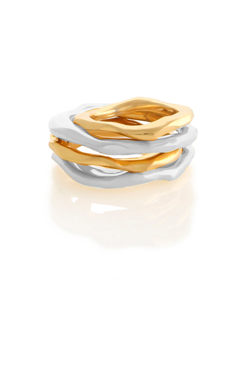 GOLD AND SILVER PLATED WAVES SET OF FOUR RINGS