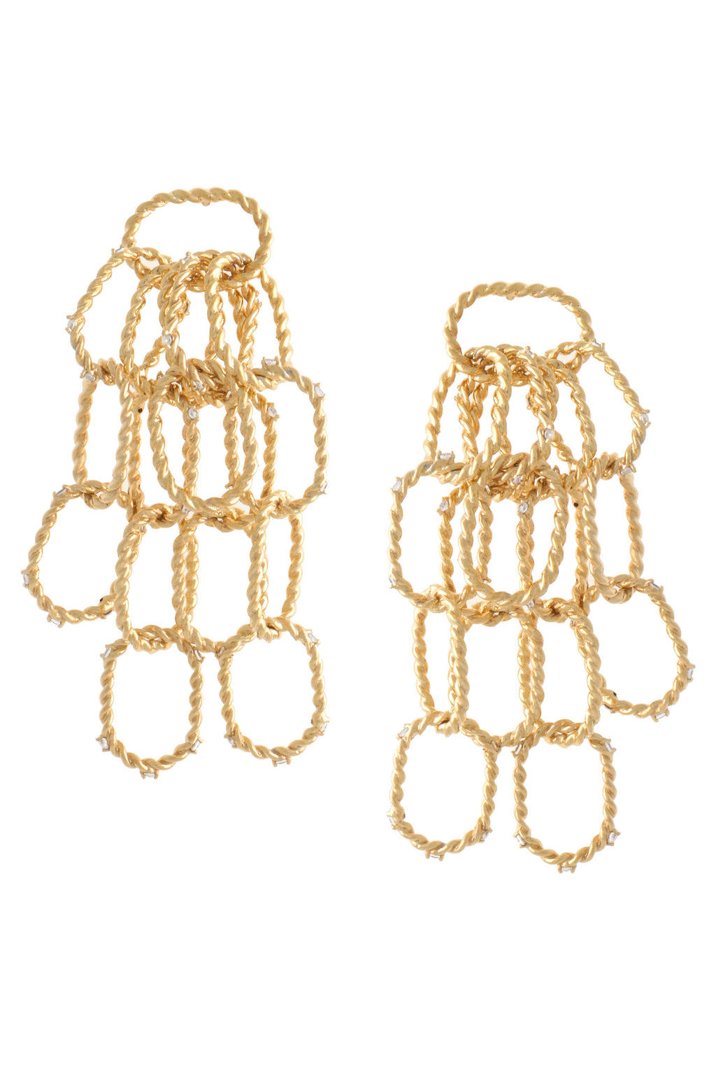 DANGLING STATEMENT WIRE EARRINGS WITH CLEAR STONES
