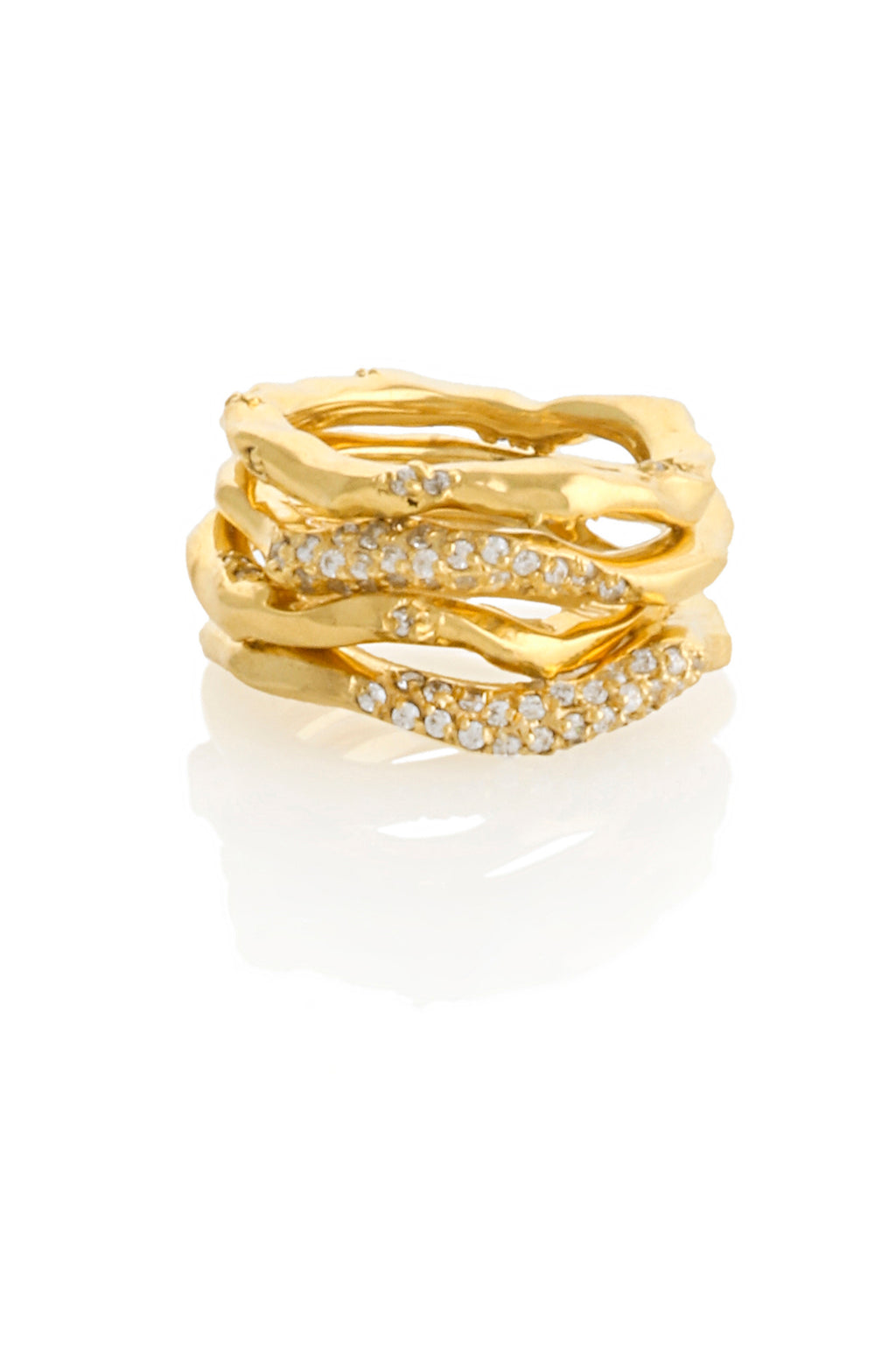 GOLD PLATED PAVE WAVES RINGS SET