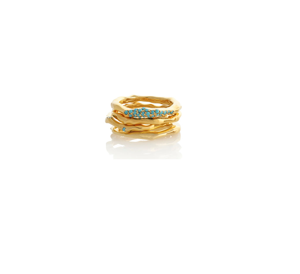 PAVE WAVES RINGS SET WITH TURQUOISE PAVE STONES