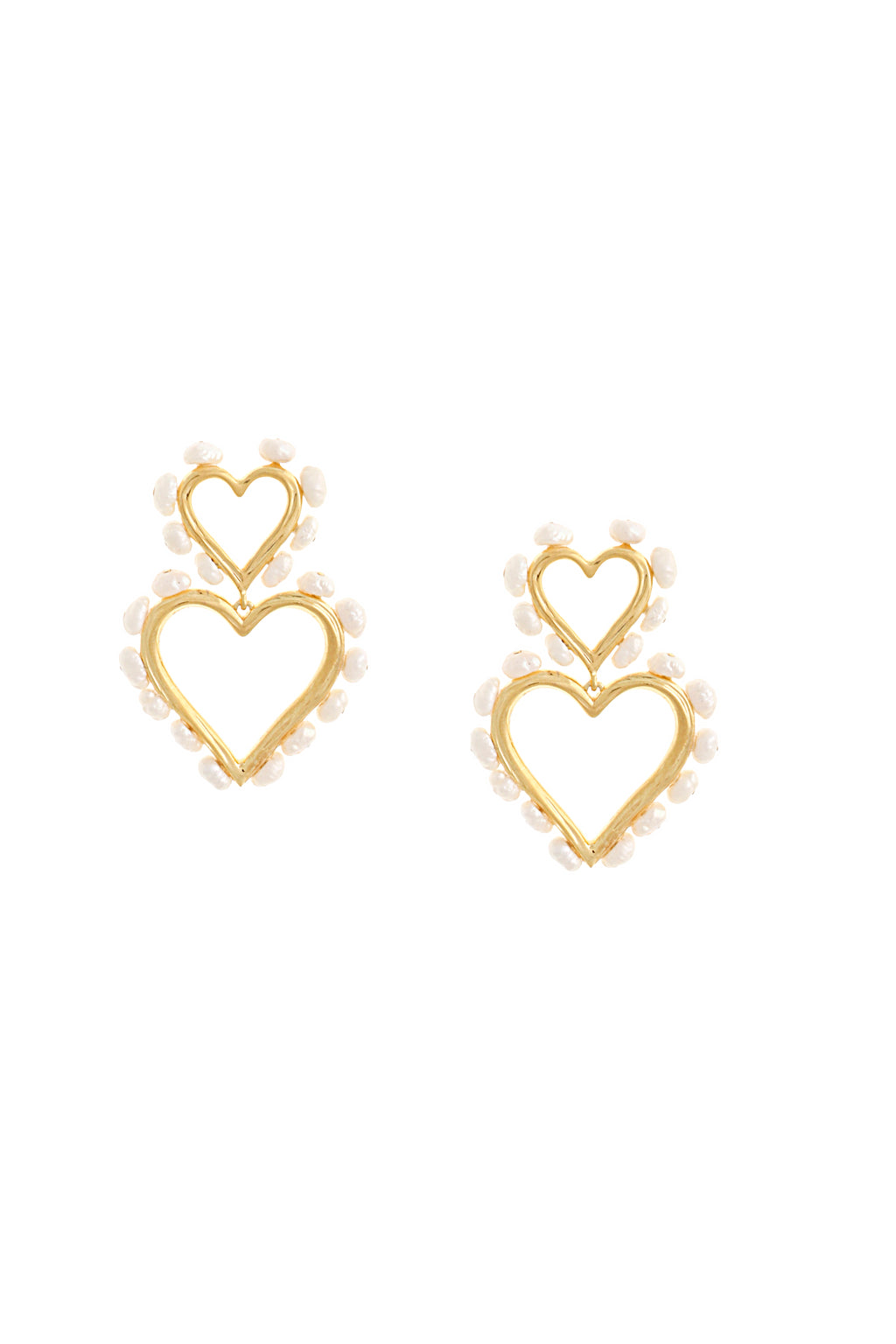 MINI DOUBLE HEART STATEMENT PEARL EARRINGS