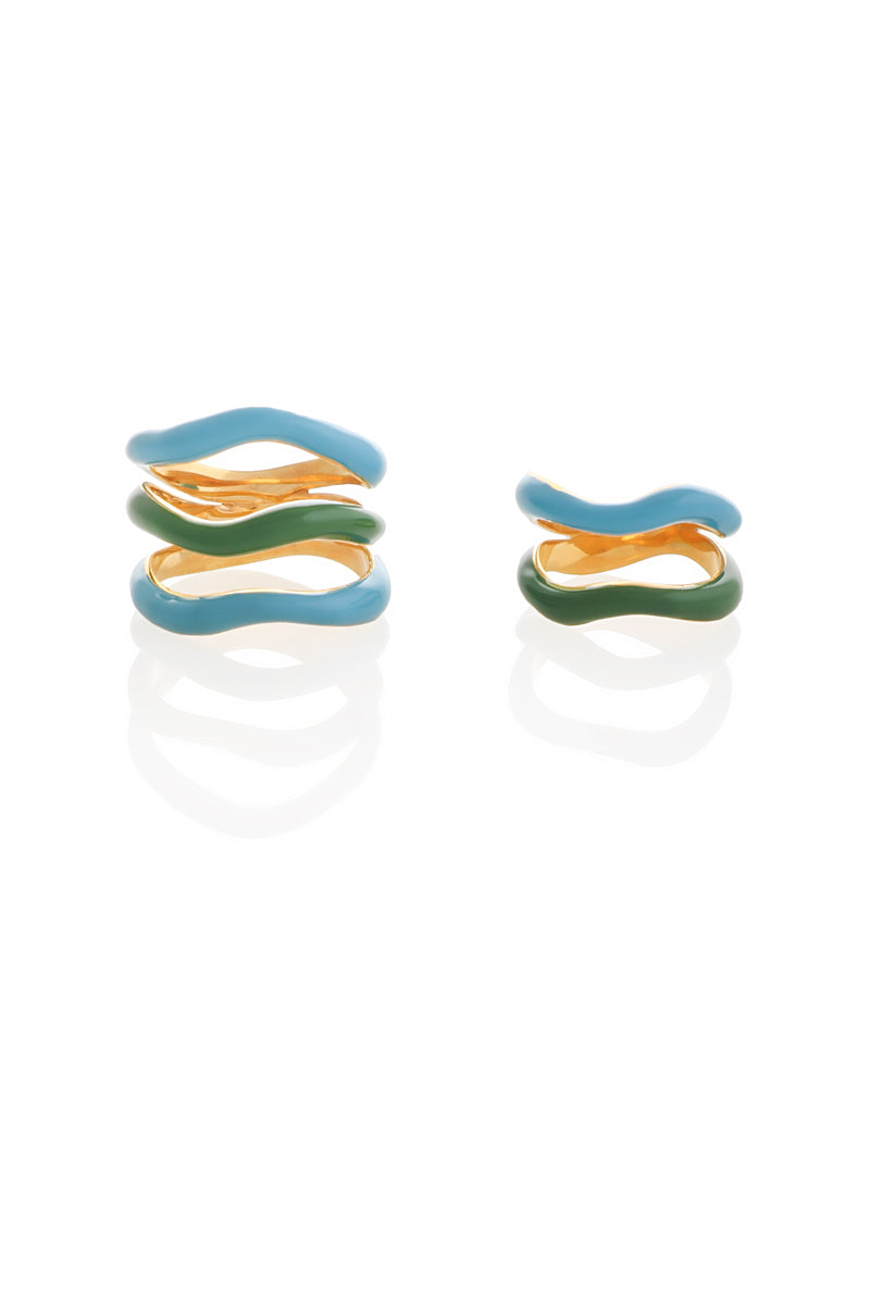 SET OF TWO WAVE RINGS WITH ENAMEL