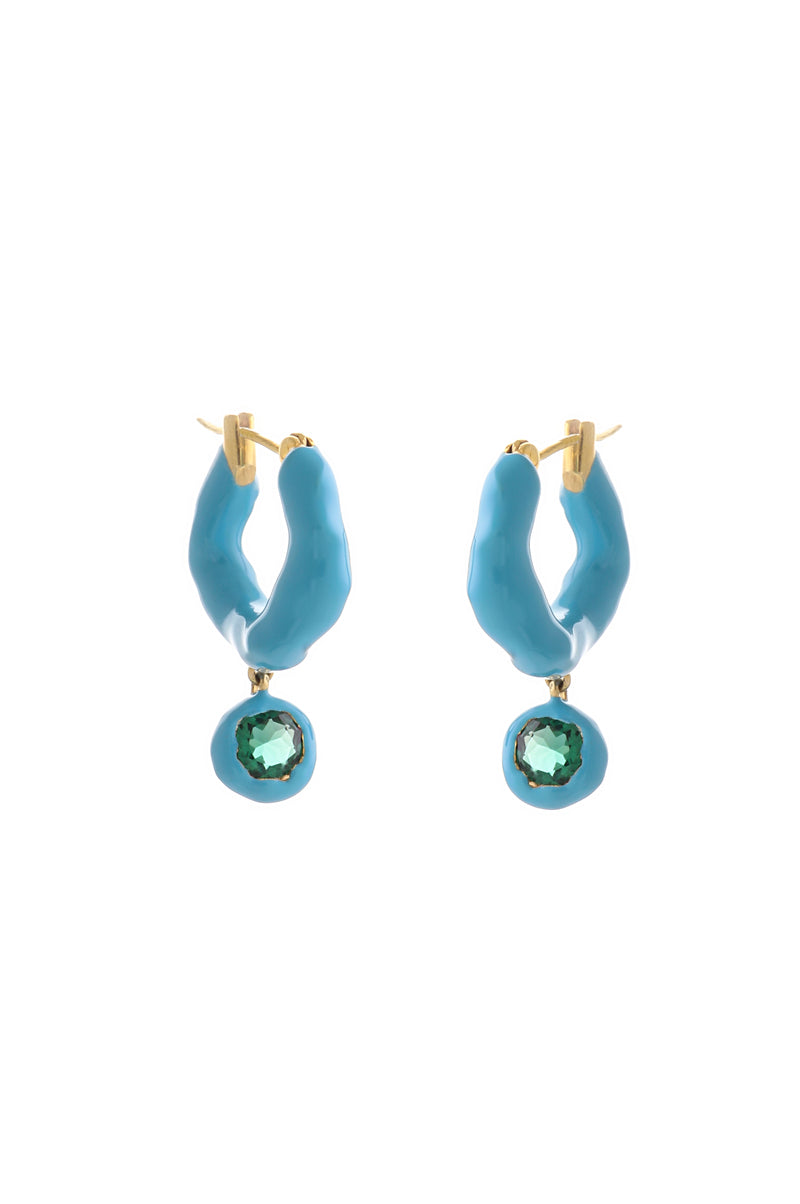 WAVE HOOP EARRINGS WITH ENAMEL AND DANGLING STONES