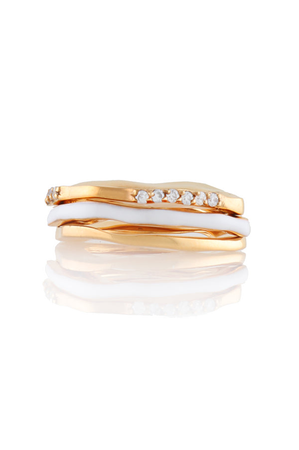 SET OF THREE WAVE RINGS WITH ENAMEL AND STONES