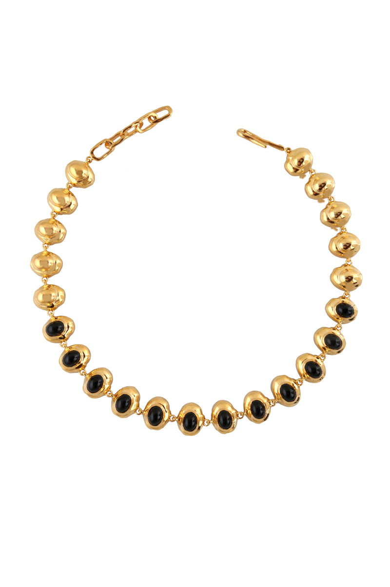 STATEMENT NECKLACE WITH BLACK CABOCHON STONES