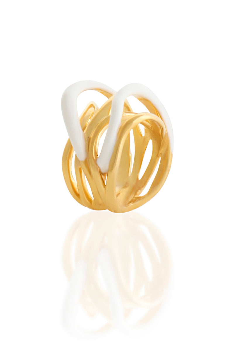 GOLD PLATED STATEMENT WAVES RING WITH ENAMEL
