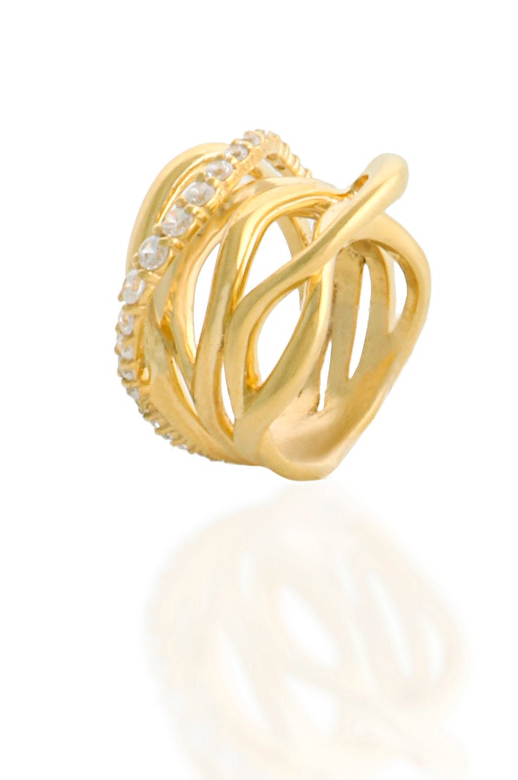 GOLD PLATED STATEMENT PAVE WAVES RING