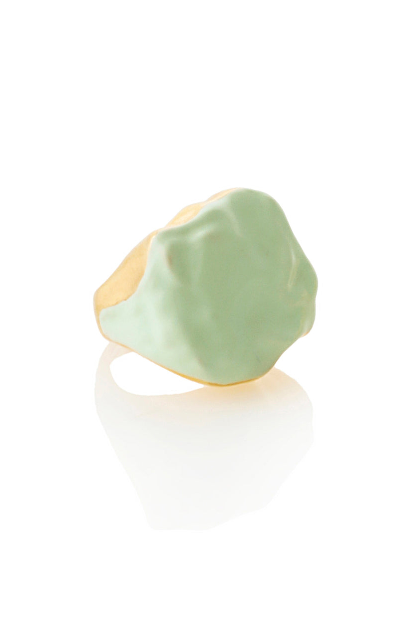 GOLD PLATED STATEMENT WAVE RING WITH ENAMEL