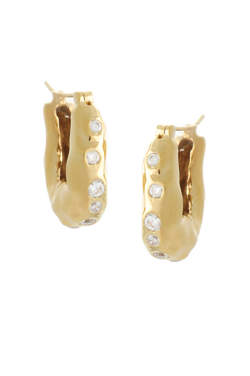 GOLD PLATED STATEMENT WAVE HOOPS WITH STONES