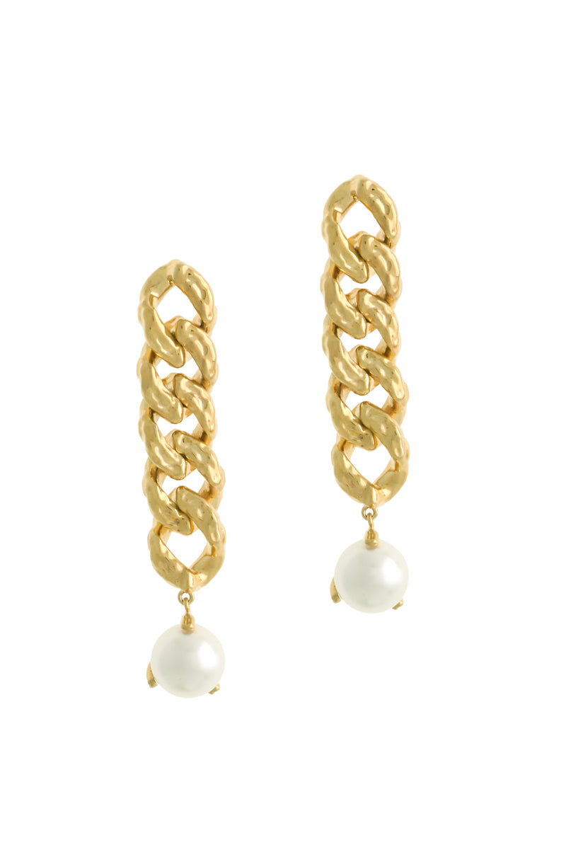 CHUNKY WAVE CHAIN EARRINGS WITH PEARLS