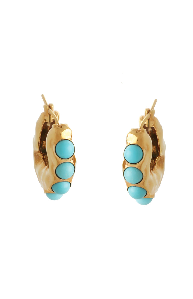 WAVE HOOP EARRINGS WITH TURQUOISE COLORED STONES