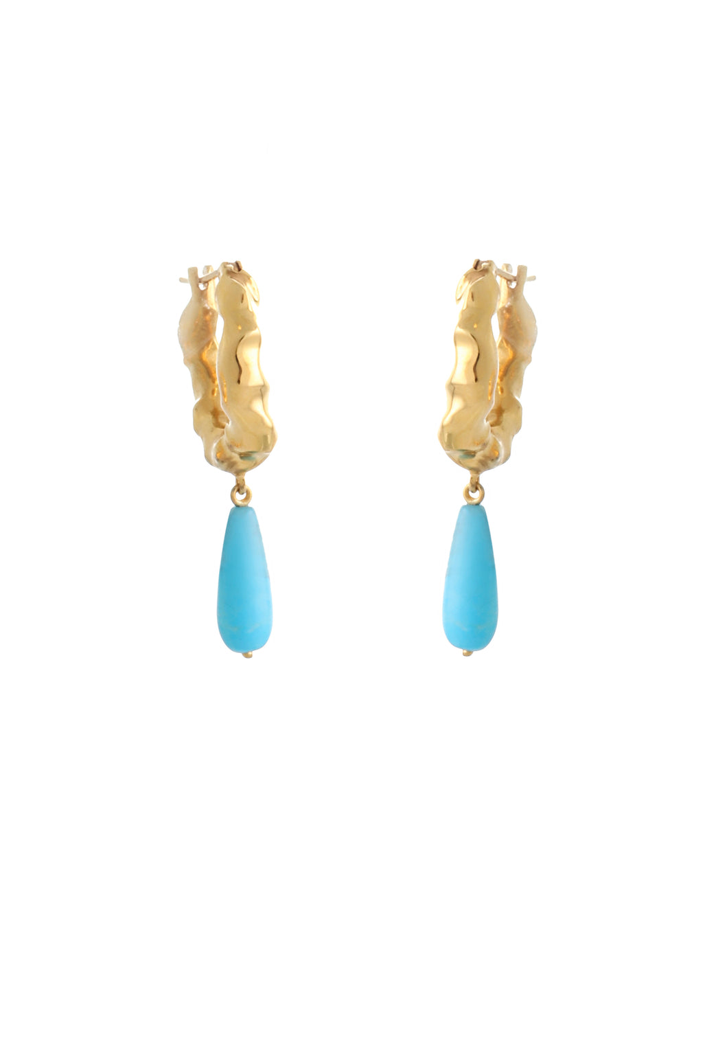 WAVE HOOP EARRINGS WITH TURQUOISE DROPS