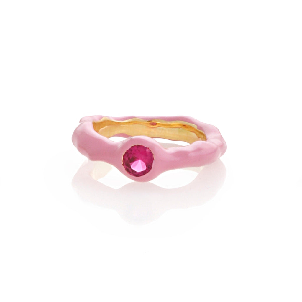 WAVE RING WITH COLORED STONE AND ENAMEL
