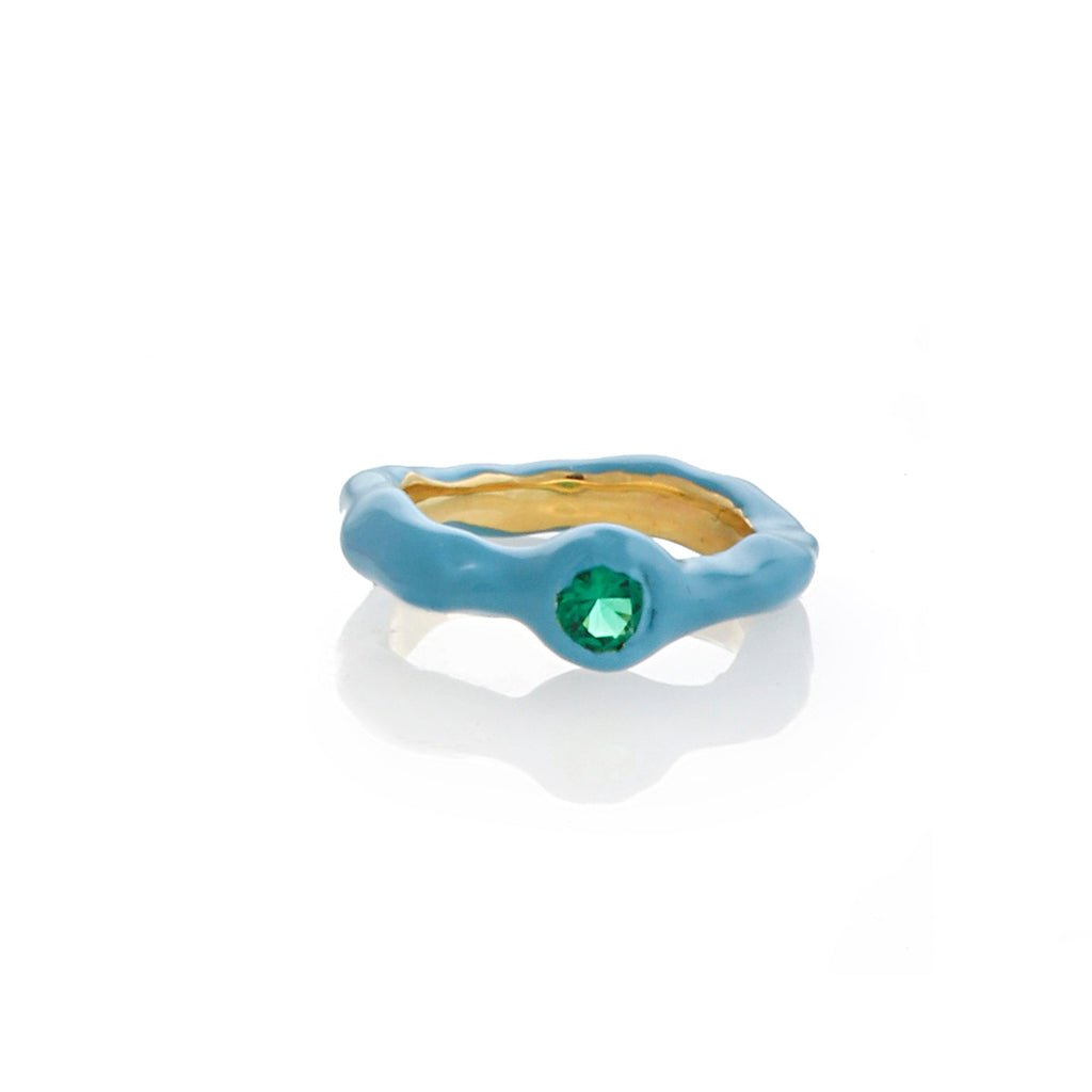 WAVE RING WITH COLORED STONE AND ENAMEL